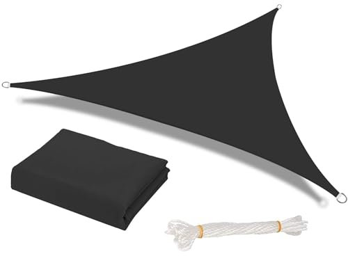 HEYOMART Sun Shade Sail Waterproof Outdoor Garden Patio Party Sunscreen Awning 3x3x3m Triangle Canopy 98% UV Block with Free Rope, Black