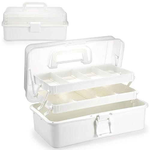 12.5 3-Layer Multipurpose Storage Box - Portable Small Tool Box for Craft Fishing Tackle Large Plastic Sewing boxes with compartments, Home Organiser for Medicine Accessories Art Supplies(White)