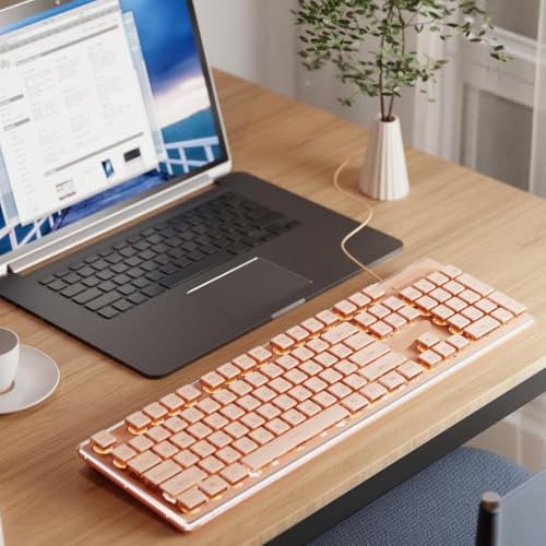 FKRTQIYN V3 Ergonomic Wired Keyboard Silent Film Windows Laptop PC Desktop Compatible with Use(Pink)