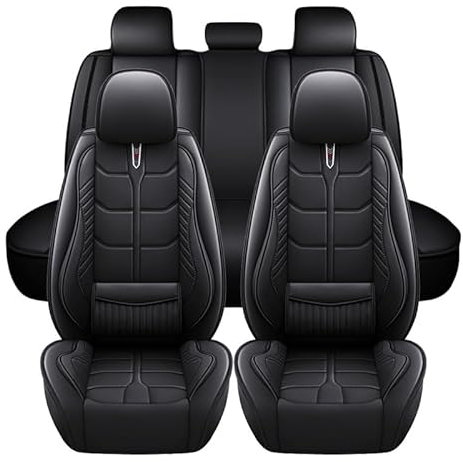 LICOME Auto Leder Sitzbezüge Sets für Peugeot 106 107 108 2008 205, Autositzbezüge Wasserdicht Atmungsaktiv Auto Schonbezüge Allwetter Autositz Sitzschoner Zubehör,B Black