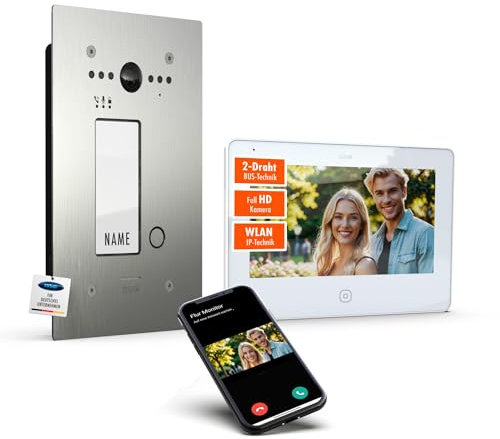 m-e ALLVISO Videotürklingel mit 2 Draht IP BUS-Technik I Unterputz-Außenstation mit 160° Weitwinkel-Kamera I 7 Zoll Monitor Innenstation mit WLAN I kostenlose Handy App, Türsprechanlage 1 Familienhaus
