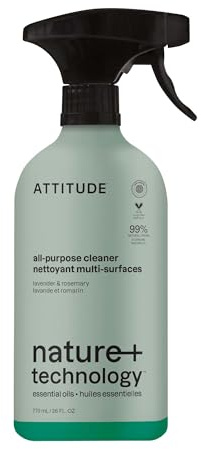ATTITUDE All-Purpose Cleaner Spray, Made in Canada, Plant-Based Ingredients, EWG Verified, Streak Free, Ammonia Free, Removes Fingerprints, Dust and Dirt, Lavender & Rosemary, 770 mL