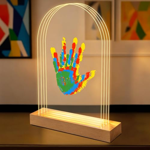 Nabance Handabdruck Set Familie mit Licht für 4, Baby Abdruckset Geschenk | Muttertag Basteln Kinder Vatertagsgeschenk Handabdruck baby Fingerfarben Kinder Ungiftig Personalisierte Geschenk