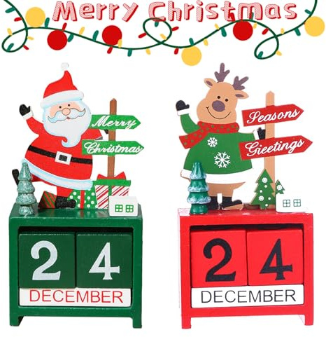 Holzkalender, Tischkalender, Weihnachtskalender, Kalender Holz, Ewiger Kalender, Dauerkalender, Würfelkalender, Weihnachten Deko Für Weihnachtsfeiern Und Tischdekorationen Zu Hause, 2 Stück
