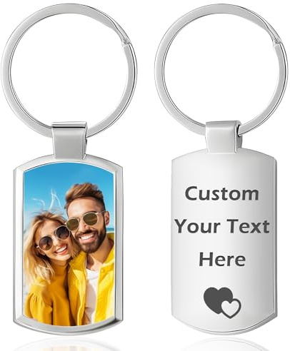JONZIN Personalisierter Schlüsselanhänger mit eigenem Foto & Gravur | Individuelle Schlüsselanhänger Geschenk für Partner, Freundin und Familie | Hochwertiger Edelstahl mit Kratzfester (style 2)