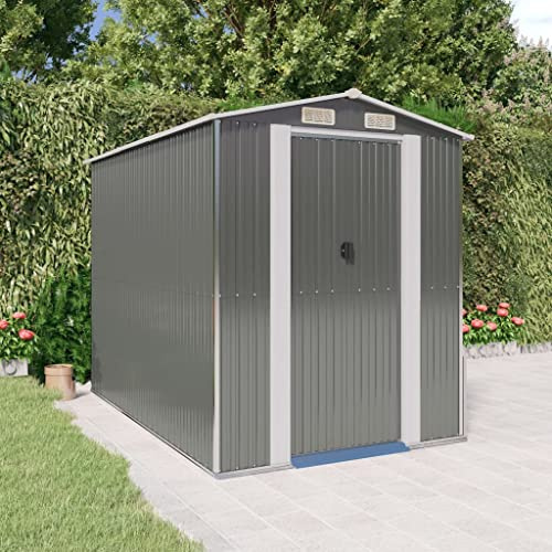 Amorsee XXL Gerätehaus Metall Geräteschuppen Garten Schuppen mit Schrägdach Gartenhaus Schuppen Outdoor Schrank für Garten 192 x 274 x 223 cm Hellgrau