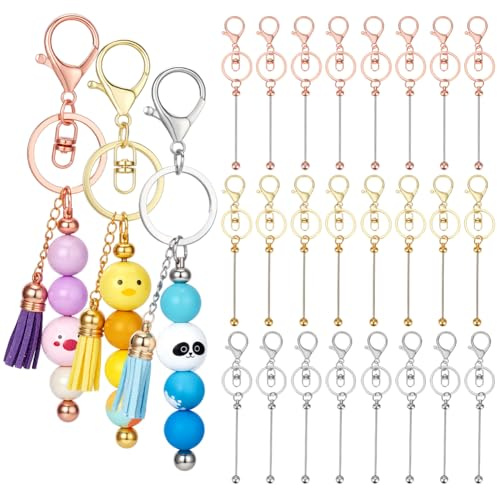 nbeads 30 Stück 3 Farben Perlen-Schlüsselanhänger, Leere Schlüsselanhänger In Großen Mengen Schlüsselanhänger Sets Mit Perlen Zum Selbermachen Basteln Schmuck Charms Geschenk