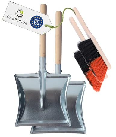 Garronda Kehrschaufel Set 2 Stück mit Metallschaufel mit Holzgriff und Handfeger aus Holz und Synthetik Kehrblech Kehrbesen für Haushalt GD-0010 (Schwarz/Orange + Silber)