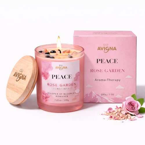 AVIGNA Luxury Rose Garden Large Scented Candles,200g Aromatherapy Candle for Bedroom, Bathroom Spa & Cosy Home Décor, Long Burning Jar Candle with Bamboo Lid, Scented Candles Gifts for Women & Men