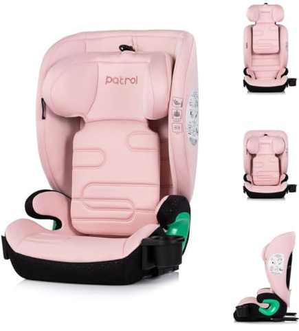 Chipolino Kindersitz Patrol i-Size Isofix (100-150cm) Kopfstütze Getränkehalter rosa