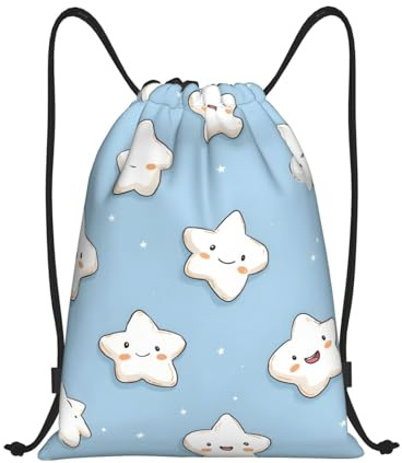 YZHYWJFF Cartoon-Tasche mit weichem Sternendruck, leicht, Kordelzug-Tasche mit verstellbaren Schultergurten, Schwarz , M