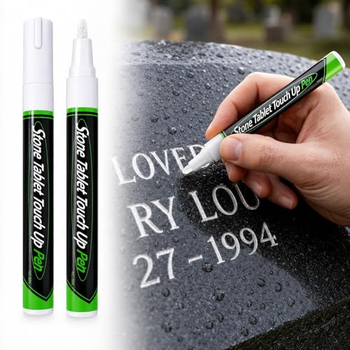 Hyleara 2 Stück Grabstein Stift Weiß, Lackstift Weiß, Wasserfest | Weißer Permanent Marker mit Deckkraft, Grabstein Farbe für Inschriften, für Stein, Keramik, Glas, Metall, Holz, Malen