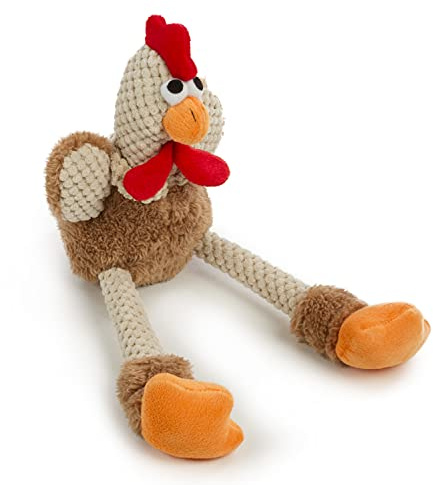 goDog Checkers Skinny Rooster Quietschspielzeug für Hunde und Welpen, weich und langlebig, robust und kaufest, verstärkte Nähte, Braun, klein