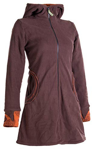 Vishes - Alternative Bekleidung - Warmer Elfen Kurzmantel mit Zipfelkapuze braun-orange 44