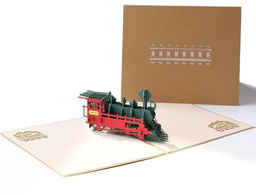 Paper Spritz Steam Train 3D Geburtstag Pop-Up Karte Retro Zug Grußkarten handgefertigt mit Umschlag für Papa Ehemann Zug Liebhaber, Vatertagsgeschenk, 12,7 x 15,2 cm, Gold Cover Jahrestag, Abschluss,