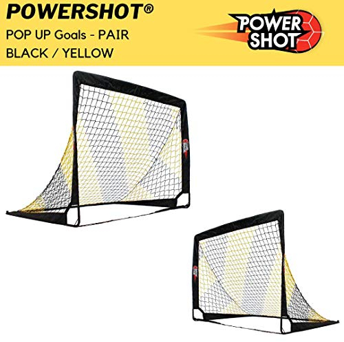 POWERSHOT Fußballtor Pop up - 2 Größen und 3 Farben zur Auswahl - 2er Set - faltbares Garten Fußballtor für Kinder (Schwarz/Gelb, 120 x 90cm) - Neu: Mit einem kleinen Ballon und Einer kleinen Pumpe!