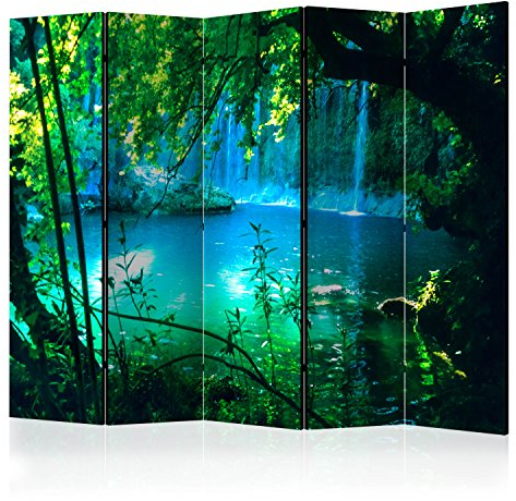 RAUMTEILER/PARAVENT B&D XXL - Paravent Raumteiler Innen Wasserfall Natur Wasser 225x172 cm 5-teilig Einseitig Raumtrenner Trennwand Holz Room Divider Spanische Wand Raum Abtrennung blau