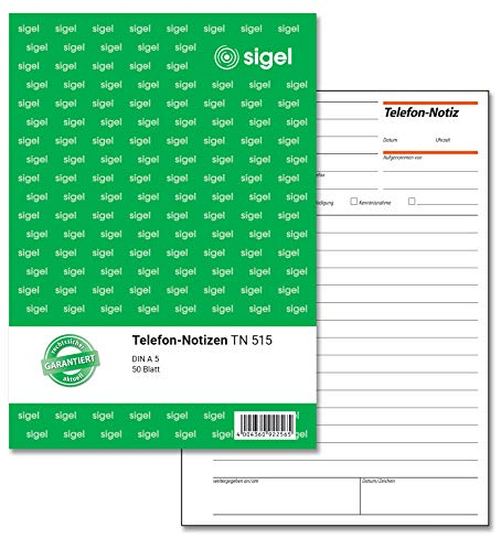 SIGEL TN515 Telefon-Notizen A5, 50 Blatt, aus nachhaltigem Papier