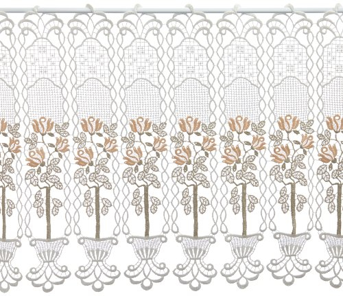 Plauener Spitze by Modespitze, Store Bistro Gardine Scheibengardine mit Stangendurchzug, hochwertige Stickerei, Höhe 50 cm, Breite 96 cm, Creme/Beige/Lachs
