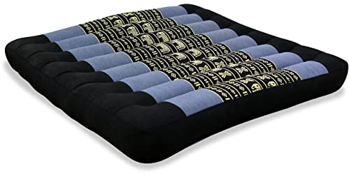 livasia Sitzkissen Stuhlauflage groß - 50x50x6cm - Bodenkissen indoor/outdoor, Meditationskissen Yogakissen, Stuhlauflage für Palettenmöbel, Steppkissen für Stuhl und Bank (Blau/Elefanten)