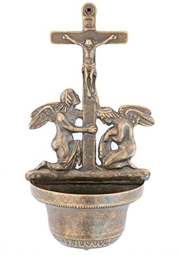 Weihwasserkessel Modell mit Engel aus brüniertem Messing