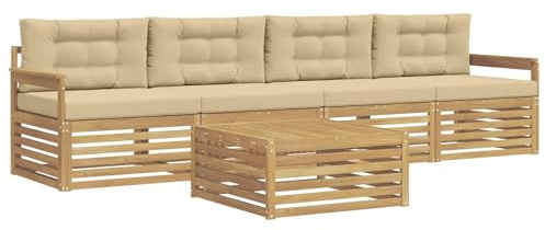 vidaXL Outdoor-Sofagarnitur 5 pcs Weiß und Beige Massivholz Akazie, Gartenmöbel, Moderne Sitzgruppe, L-förmiges Sofa für Terrasse, relaxen im Lounge-Stil