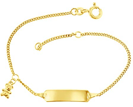 JC Schmuck 333 Gold Baby ID-Armband Kinder Goldarmband 16 cm mit Bär Anhänger Gelbgold I Armband mit Gravur Panzerflach Taufarmband Gold Namensarmband I Kinderschmuck made in Germany I 5.56049-1