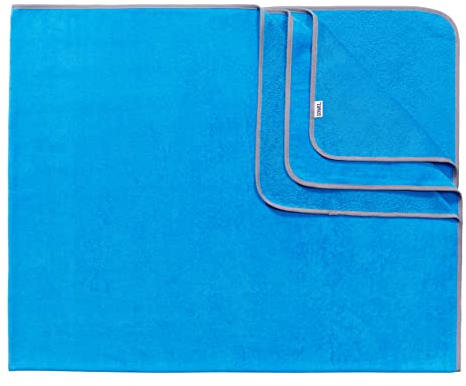 Sowel® Strandtuch XXL, 200x160 cm, Partner und Familien Badetuch, Groß, 100% Bio-Baumwolle, Flauschig, Frottee, Velours, Damen und Herren, Blau/Grau