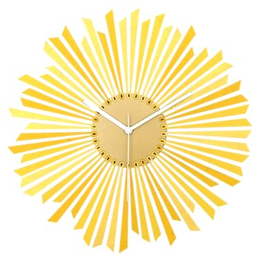 ardeola 41 cm Gelbe und Goldene Wanduhr, Mid-Century Modernes Wohnaccessoire - Handgefertigte Die Sonne Uhr Große (L) Größe