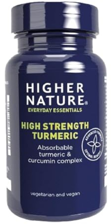 Higher Nature Turmeric Capsules High Strength - 60 Capsules | Powerful Support, Tumeric Curcumin Supplement, Vegan