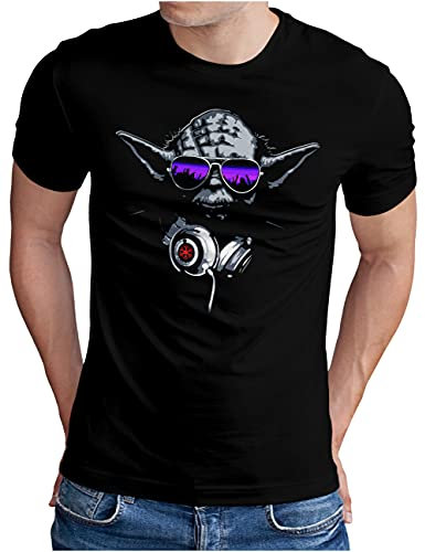 OM3® DJ-YODA T-Shirt - Herren - Deejay Headphones Party Club Music Turntables - Schwarz, 3XL