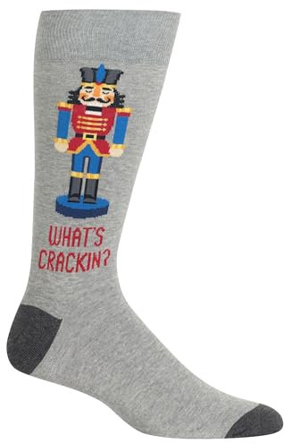 Hot Sox Herren-Socken mit lustigem Weihnachtsmotiv, 1 Paar, coole und lustige Geschenke, Weihnachten und mehr, Nussknacker (Grau meliert), 37.5-46 EU