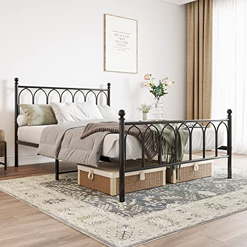 JURMERRY JELUTE Double Metal Bed Frame Modern Style with Headboard and Footboard Heavy Duty No Box Spring Needed, Noise Free,Black