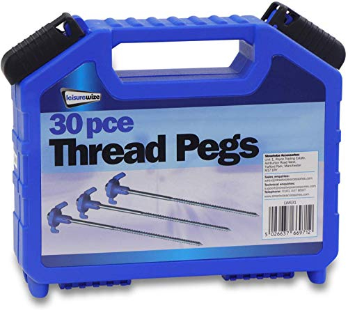 Leisurewize LW631 30-Piece Thread Peg Set – Ground Twisting Pegs with Plastic Holders, Screw-Thread Peg. Tent Accessories
