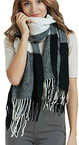 Wander Agio Women's Fashion Long Shawl Winter Warm Knit Scarves Large Scarf Big Plaid Black