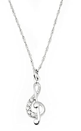 Amor Kette mit Anhänger 925 Sterling Silber Damen Halsschmuck, mit Zirkonia synth., 45 cm, Silber, Notenschlüssel, Kommt in Schmuck Geschenk Box, 2016036