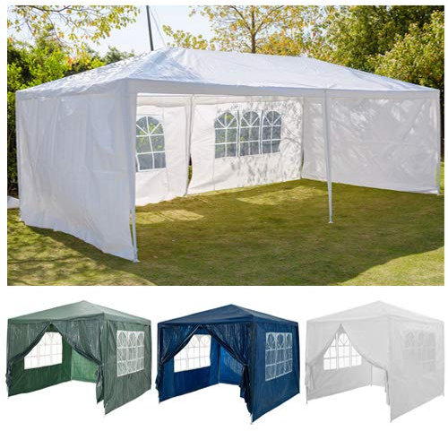 Waterproof 3m x 6m PE Gazebo Marquee Awning Heavy Duty Party Tent Canopy Outdoor Shelter with 6 Side Panels for Garden Party Outdoor Wedding Event Commercial(Blue)