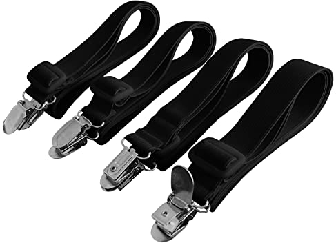 Beedsooth 4 Stück Bettlakenspanner verstellbar(60-200cm), Elastische betttuchspanner, Spanner für Bettlaken, Lakenspanner mit Metallklammern für Bettlaken, Bügelbrett, Matratze oder Sofa, Schwarz