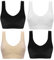 Marielle 4 Pack Double Lined Material Premium Comfort Bra Women Seamless Bralette Sleep Yoga Vest Wire Free (4 Pack Black/White/Nude/Black, S)