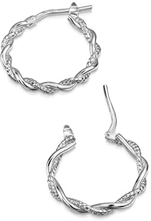 Amberta Italien Damen Silberne Creolen 925 Sterling Silber | Creolen Silber Gedreht | Gedrehte Ohrringe Silber | Damen Creolen Silber 925: Sterling Silber Spiral Ohrringe