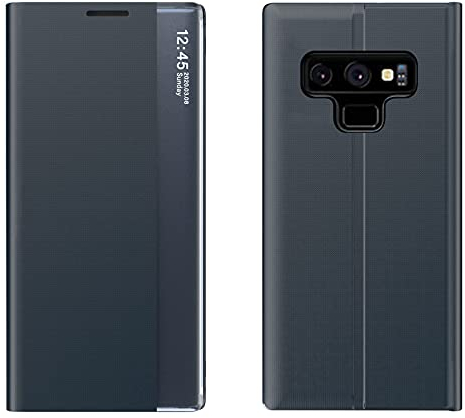 Feyten Custodia per Samsung Galaxy Note 9 con Vetro Temperato, Bookstyle Clear View Standing Cover Slim Mirror Flip Portafoglio Antiurto Case con Funzione Stand per Samsung Galaxy Note 9 (Blu A)