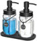 HvOvMvE Mason Jar Soap and Lotion Dispenser Set with 2 in 1 Non-Slip Coaster, Rustproof Stainless Steel Lids and Pumps, Soap Labels, Farmhouse Decor for Bathroom or Kitchen (Black)