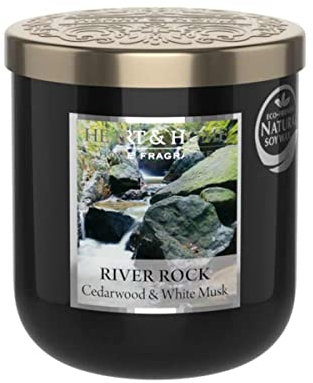 HEART & HOME - Duftkerze auf Basis von natürlichem Sojawachs für zu Hause - kleines Glas Lebendiges Wasser und Unterholz - Brenndauer 30 Stunden - Geschenk, Dekoration und Duft für Zuhause