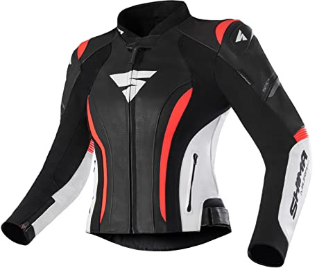 SHIMA Miura 2.0 Motorradjacke - Leder, Damen, Sportjacke mit Rücken-, Ellbogen- und Schulterprotektoren, perforiertes Leder, für 2-teilige Kombi (42, Rot Fluo)