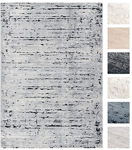 TESSO LIVING Kurzflor Teppich Wohnzimmer Dunkelgrau 195 X 290 cm, Moderner Kurzflor Teppich, Super Soft