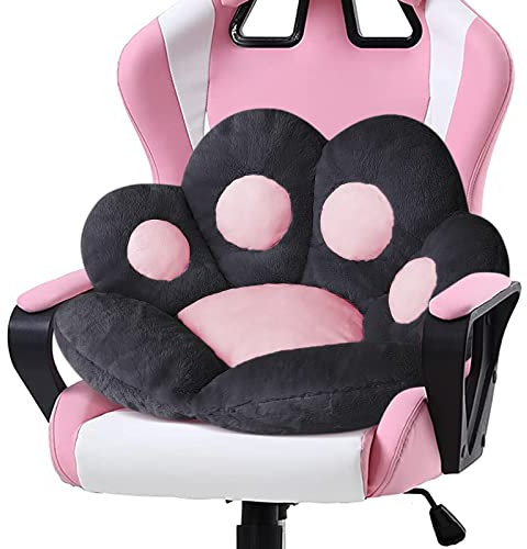 Ditucu Cat Paw Cushion Kawaii Chair Cushions 31.4 x 27.5 inch Cute Stuff Seat Pad Comfy Lazy Sofa Office Floor Pillow for Gaming Chairs Room Decor Black