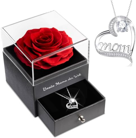 Sunia Geschenke für Mama, Ewige Echte Rose mit Mom Halskette aus 925 Sterlingsilber, Beste Mama der Welt Geschenke, Ewige Rose Blume Infinity Rose Geschenk zum Muttertag Geburtstags Weihnachten