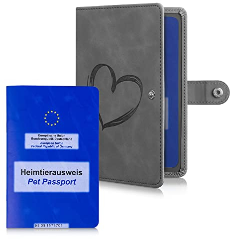 kwmobile Custodia Passaporto Europeo Animali Domestici - Cover Porta Documenti Cane Gatto - Porta Carta Identità - Portadocumenti Pelle Nubuck Cuore