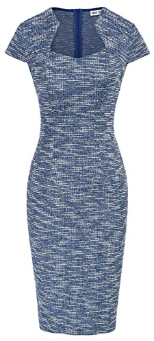 GRACE KARIN Women's 50s Sexy Bodycon Dress Cap Sleeve Pencil Dress, Blue (Textured), Medium