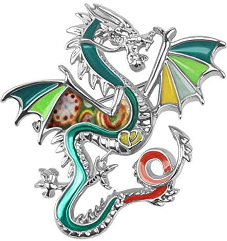 DOWAY Dinosaurier Dragon Cartoon Brosche niedlich Emaille Anstecknadeln für Frauen Mädchen Dragon Schmuck Geschenk (Farn)